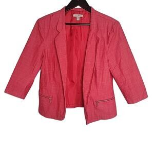 Roz & Ali Womens Blazer Open Front 3/4 Sleeves Lined Faux Zip Pockets Red Sz XL